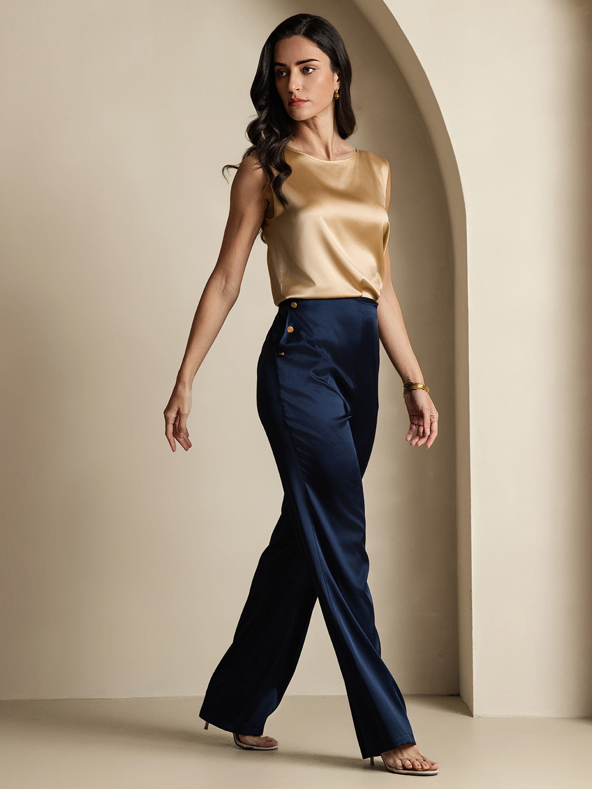 [Dunkelblau] SilkSilky-DE 19Momme Seide Womens Pants 007