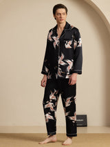 [Schwarz] SilkSilky-DE Long Sleeve Notch-Kragen Herren Pyjamas 006