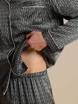 [Schwarzer Ginkgo] SilkSilky-DE 19Momme Langärmelig Herren Pyjamas 005