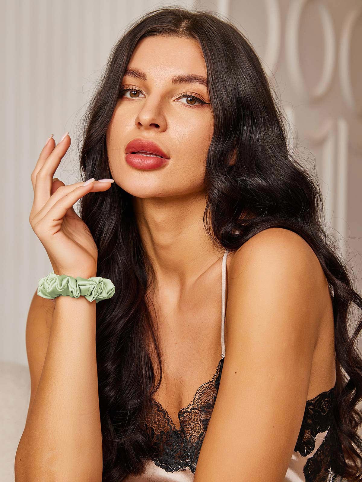 [Hellgrün] SilkSilky-DE Reine Seide Scrunchie 003,