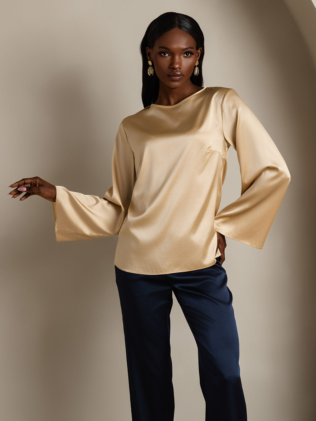 [Champagner] SilkSilky-DE 19Momme Seide Womens T-Shirt 001