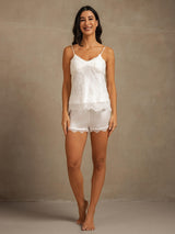 [Weiß] SilkSilky-DE Spaghettiträger Camisole-Set 009