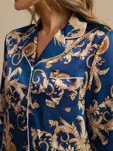 [Navy Drache] SilkSilky-DE Long Sleeve Notch-Kragen Damen Pyjamas 007