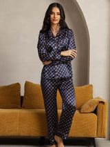[Marine Kette] SilkSilky-DE Long Sleeve Notch-Kragen Damen Pyjamas 005