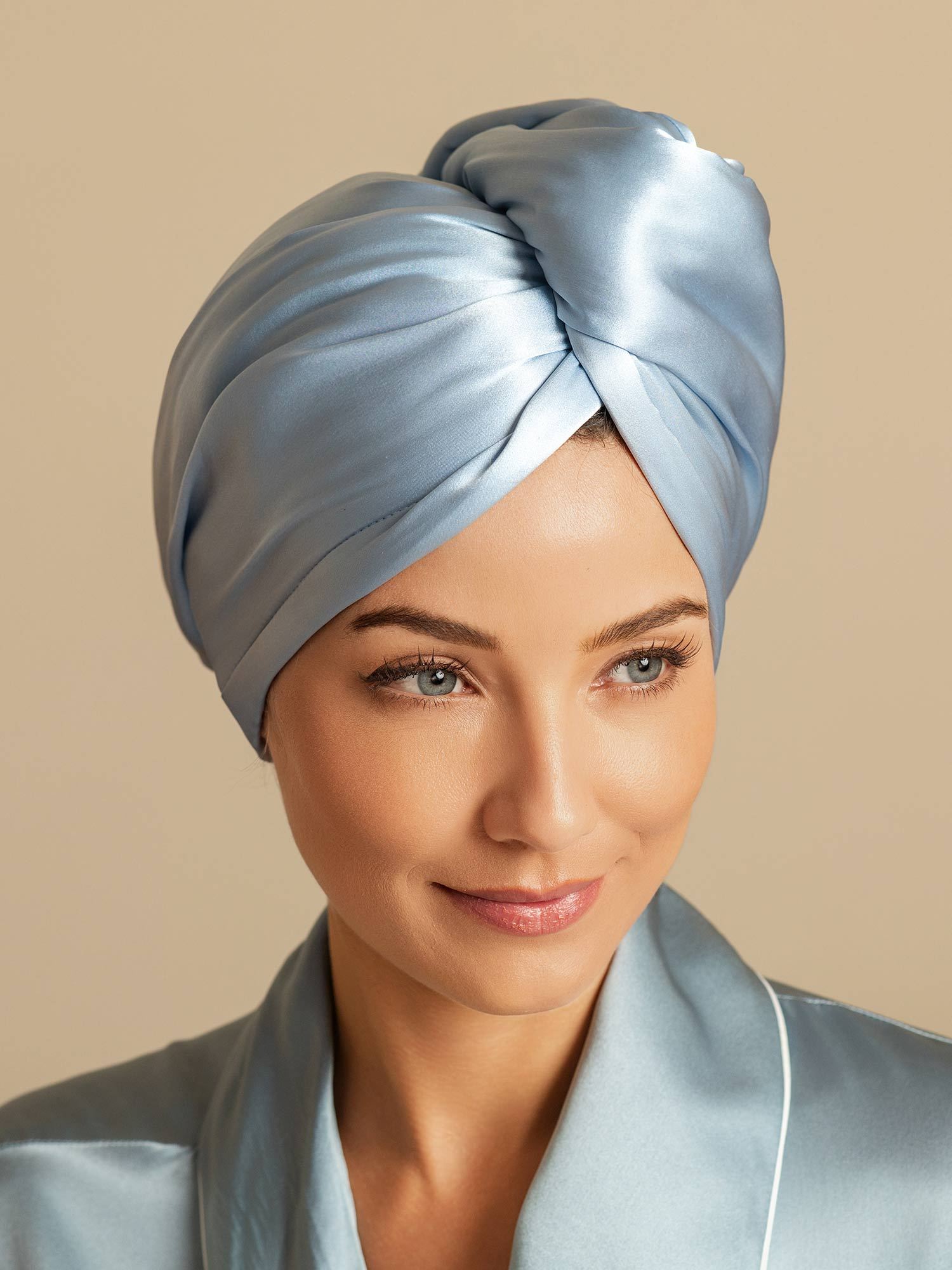 [Himmelblau] SilkSilky-DE Reine Seide Hair Towel Wrap 003,