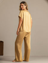 [Tan] SilkSilky-DE 19Momme Kurzärmelig Damen Pyjamas 002