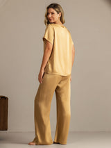 [Tan] SilkSilky-DE 19Momme Kurzärmelig Damen Pyjamas 002