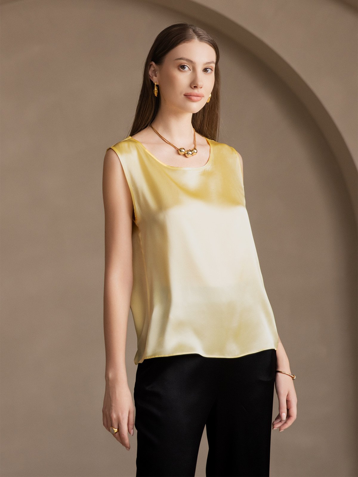 [Hellgelb] SilkSilky-DE 19Momme Seide Camisoles 005