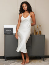 [Weiß] SilkSilky-DE Sleeveless V Neck Nachthemden 003