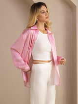 [Rosa Nadelstreifen] SilkSilky-DE Long Sleeve Lapel Collar Damenhemd 005