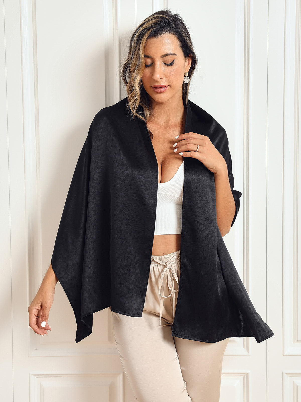 [Schwarz] SilkSilky-DE Reine Seide Scarf 002,