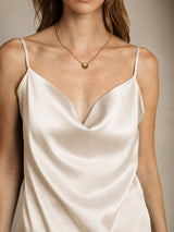 [Beige] SilkSilky-DE Spaghetti Strap Cowl Neck Cami Top 004