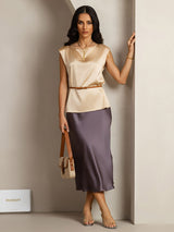 [Champagner] SilkSilky-DE Cap Sleeve Round Neck T-Shirt 004
