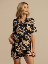 [Schwarzer Drache] SilkSilky-DE Kurzärmelig Notch-Kragen Damen Pyjamas 004