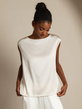 [Weiß] SilkSilky-DE Cap Sleeve Round Neck T-Shirt 006