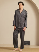 [Schwarzer Ginkgo] SilkSilky-DE 19Momme Langärmelig Herren Pyjamas 001