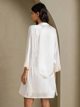 [Weiß] SilkSilky-DE 3/4 Sleeve V Neck Nachthemd&Morgenmantel Set 002