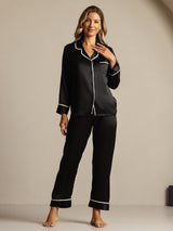 [Schwarz] SilkSilky-DE Langärmelig Notch-Kragen Damen Pyjamas 007