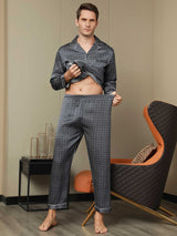 [Marine Ginkgo] SilkSilky-DE 19Momme Langärmelig Herren Pyjamas 016