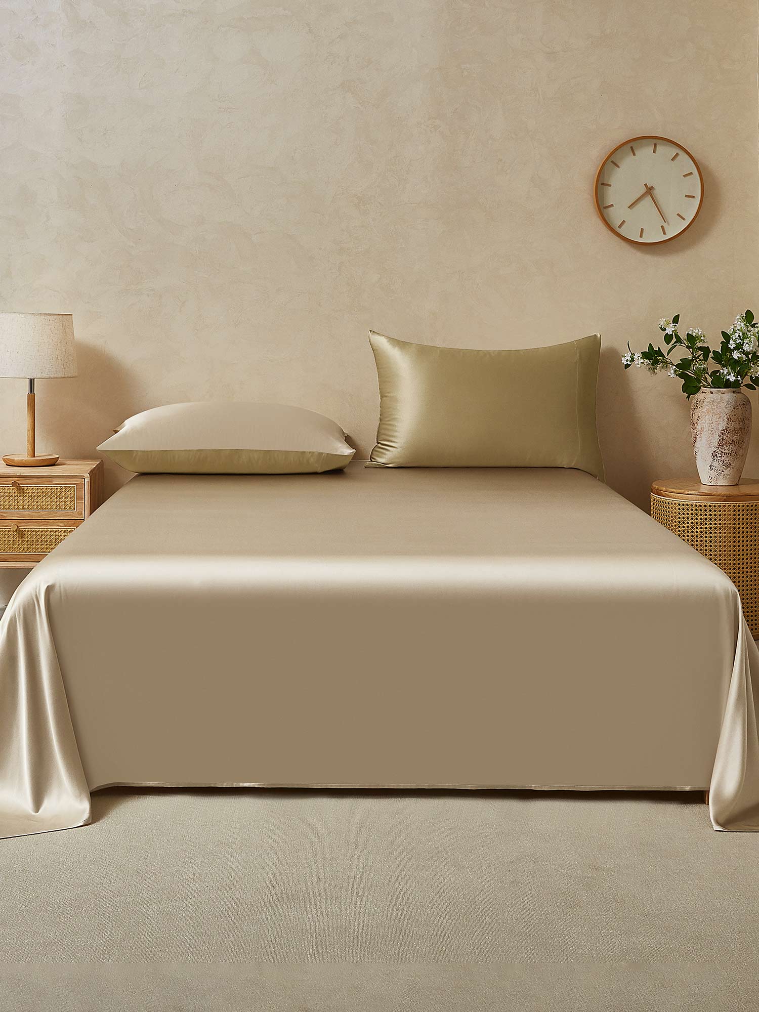 [Beige+Khaki] SilkSilky-DE 22Momme Reine Seide Bedding Set 001,