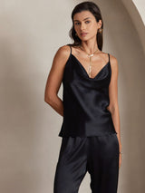 [Schwarz] SilkSilky-DE Spaghetti Strap Cowl Neck Cami Top 003