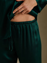 [Dunkelgrün] SilkSilky-DE Long Sleeve Notch-Kragen Damen Pyjamas 005