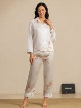 [Weiß] SilkSilky-DE 19Momme Langärmelig Notch-Kragen Damen Pyjamas 001