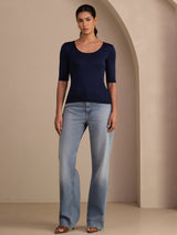 [Dunkelblau] SilkSilky-DE Half Sleeve T-Shirt 005