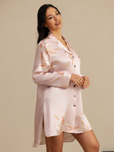 [Rosa] SilkSilky-DE Long Sleeve Lapel Collar Schlafhemd 004