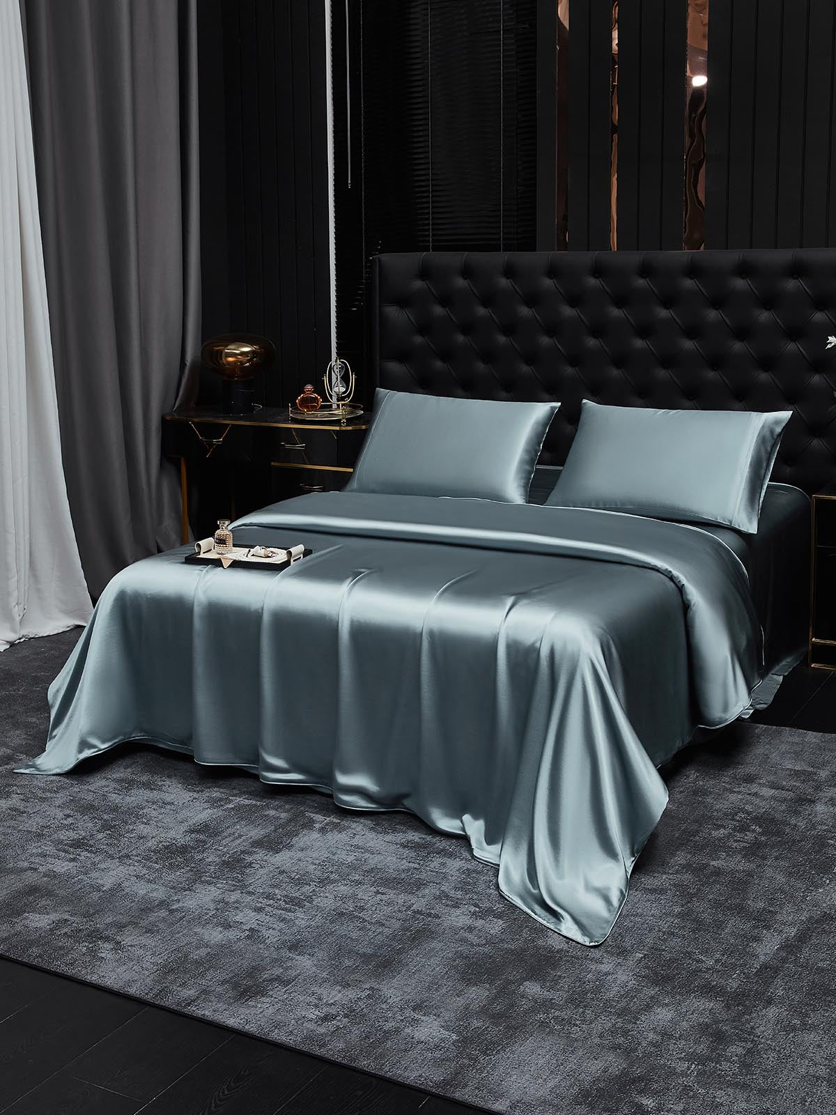 [Graublau] SilkSilky-DE 22Momme Reine Seide Bedding Set 002