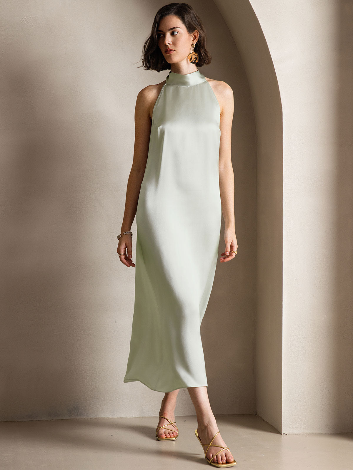 [Hellgrün] SilkSilky-DE 19Momme Seide Dress 001