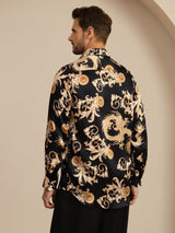 [Schwarzer Drache] SilkSilky-DE Long Sleeve Lapel Collar Herrenhemd 002