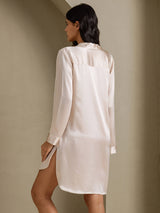 [Beige] SilkSilky-DE Long Sleeve Lapel Collar Schlafhemd 002