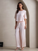 [Rosa] SilkSilky-DE Half Sleeve Round Neck Damen Pyjamas 006