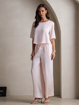 [Rosa] SilkSilky-DE Half Sleeve Round Neck Damen Pyjamas 006