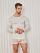 [Weiß] SilkSilky-DE Long Sleeve Round Neck Herren T-Shirt 001