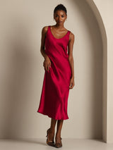[Rotwein] SilkSilky-DE Sleeveless Kleider 001