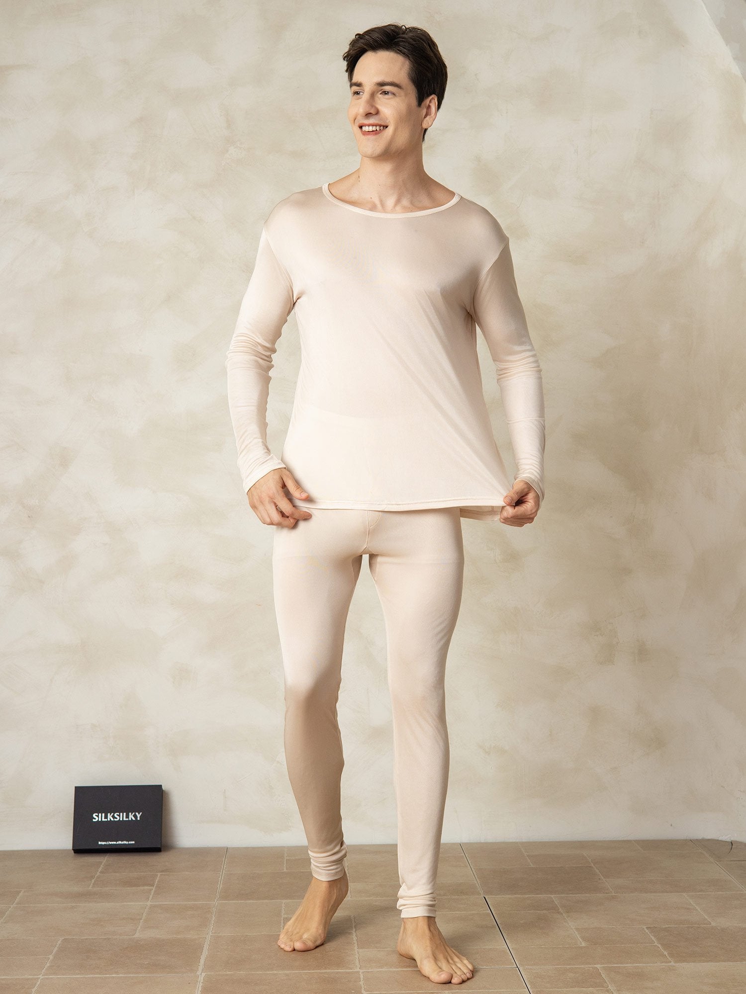 [Tan] SilkSilky-DE Seidenstrick Mens Pajamas 003