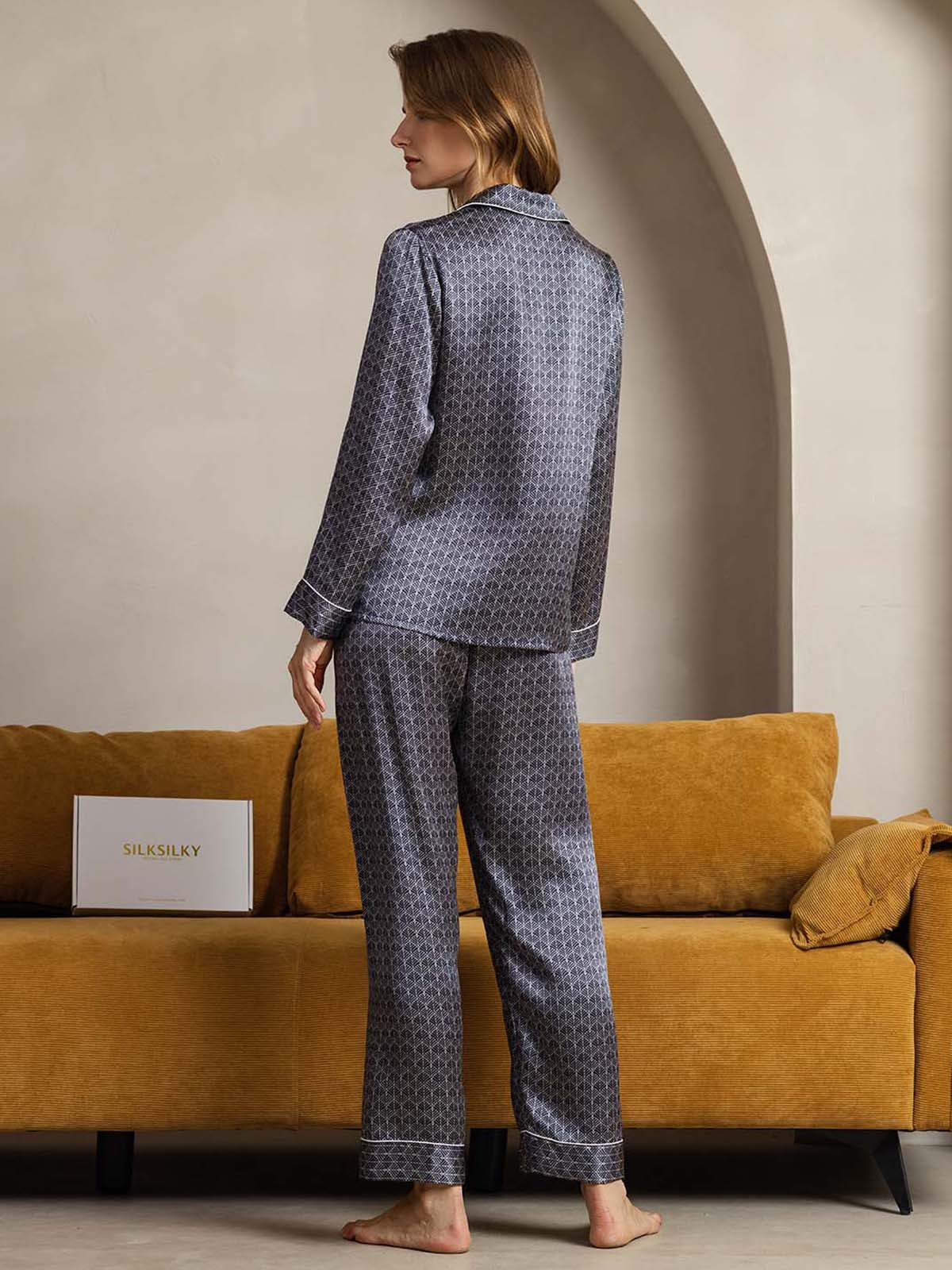 [Marine Ginkgo] SilkSilky-DE Reine Seide Womens Pajamas 002