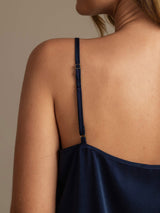 [Dunkelblau] SilkSilky-DE 19Momme Spaghettiträger Tiefer Rundhalsausschnitt Camisole-Set 005