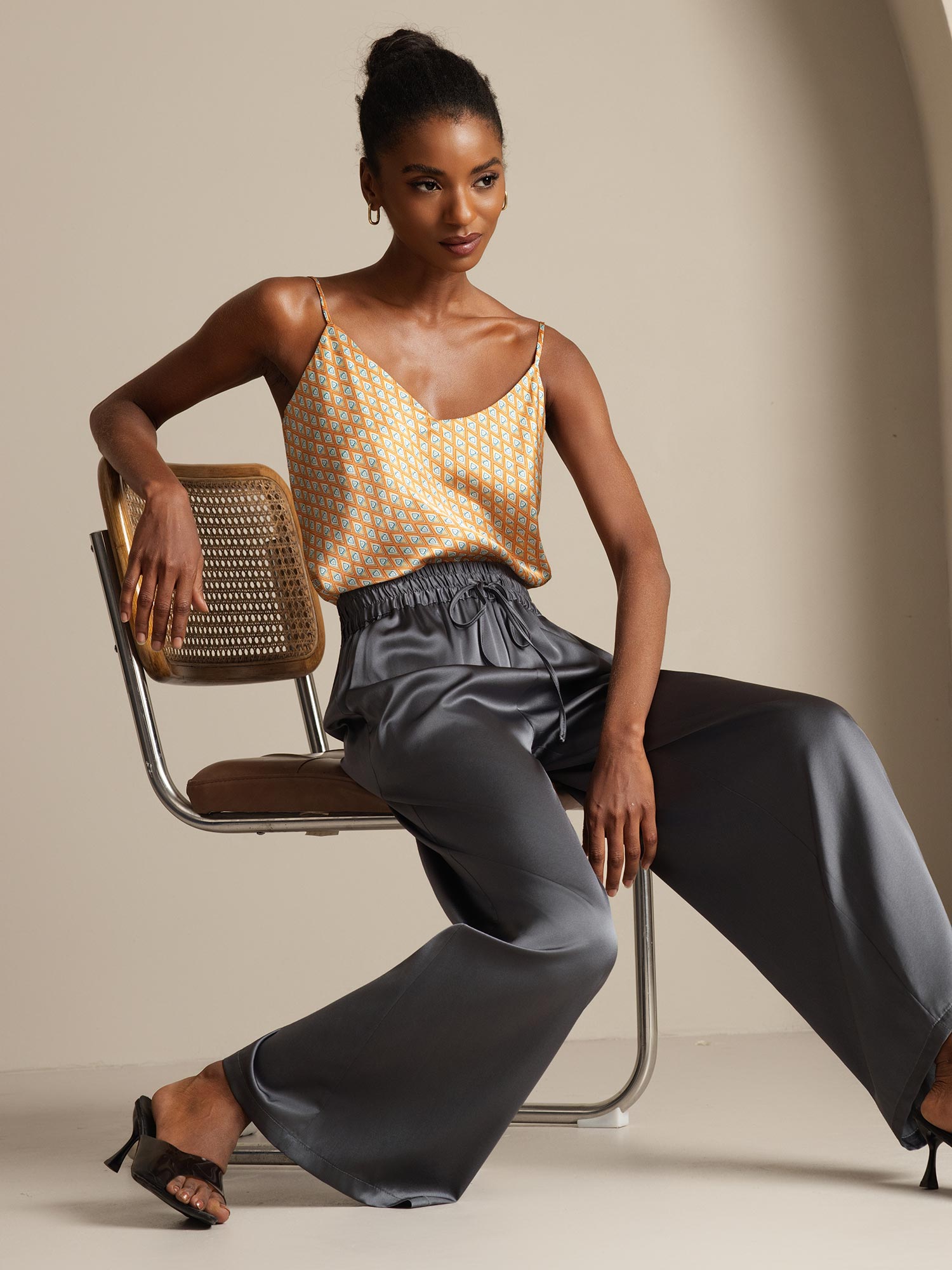 [Floral] SilkSilky-DE Reine Seide V Ausschnitt Cami Top 008,