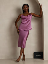 [Dunkelviolett] SilkSilky-DE Spaghetti Strap Cowl Neck Cami Top 006