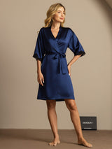 [Dunkelblau] SilkSilky-DE Half Sleeve Damen Morgenmantel 003