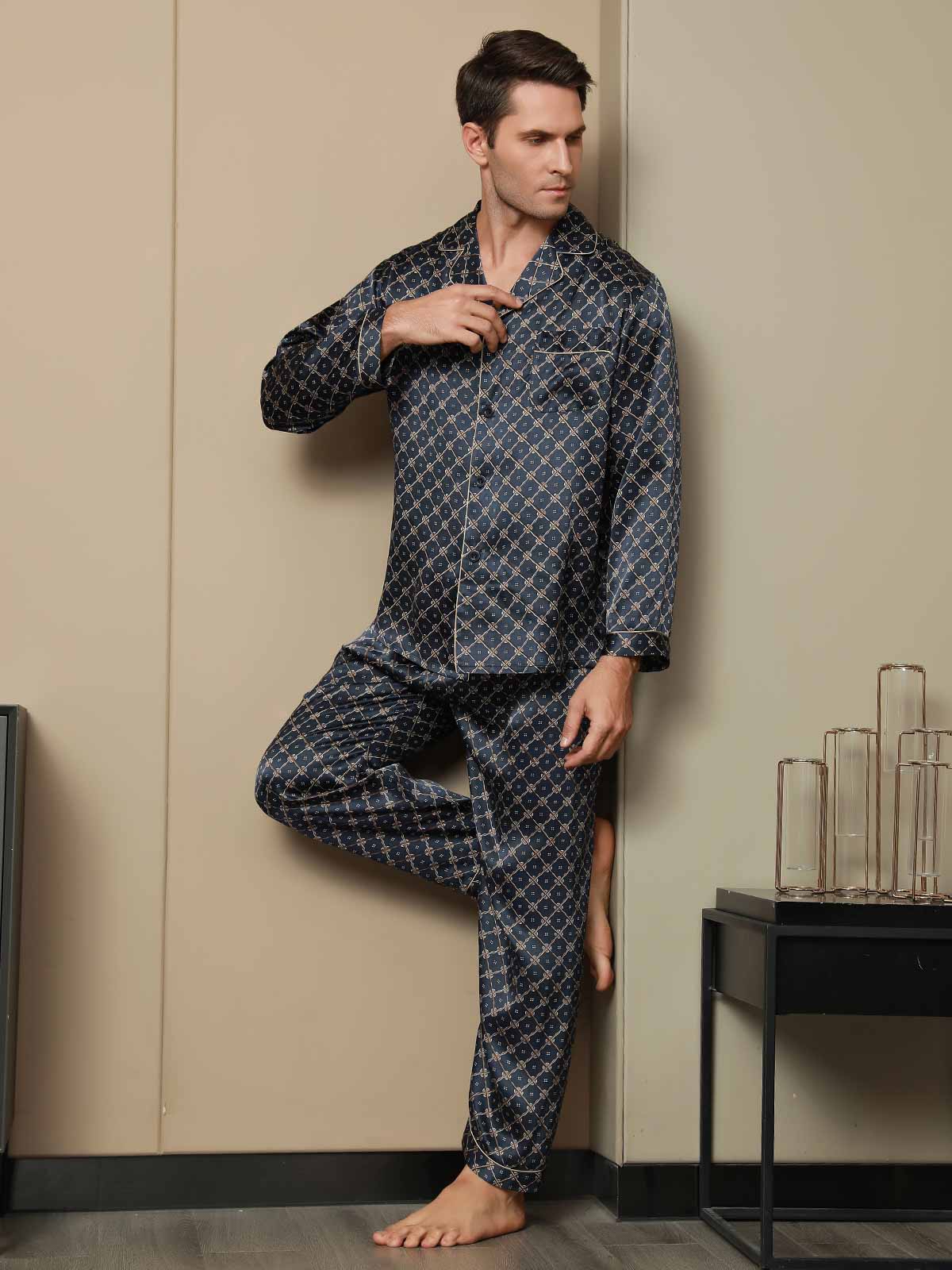 [Marine Kette] SilkSilky-DE Reine Seide Mens Pajamas 005