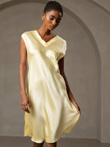[Gelb] SilkSilky-DE Cap Sleeve V Neck Nachthemden 003