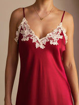 [Rotwein] SilkSilky-DE Sleeveless V Neck Kleider 004