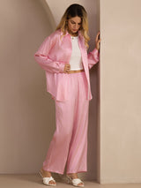 [Rosa Nadelstreifen] SilkSilky-DE Long Sleeve Lapel Collar Women's Outfit Sets 006