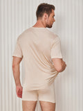 SilkSilky-DE Seidenstrick Kurzärmelig Rundkragen Herren T-Shirt Beige 002