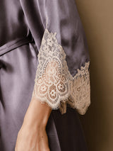 [Lilagrau] SilkSilky-DE 3/4 Sleeve V Neck Nachthemd&Morgenmantel Set 007