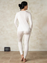 [Weiß] SilkSilky-DE Langärmelig Rundhalsausschnitt Damen Lange Unterwäsche 002